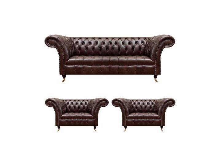 JVmoebel Chesterfield-Sofa Luxus Braune Chesterfield Ledermöbel Designer Dreisitzer 2x Sessel, 3 Teile, Made in Europa, braun von OTTO