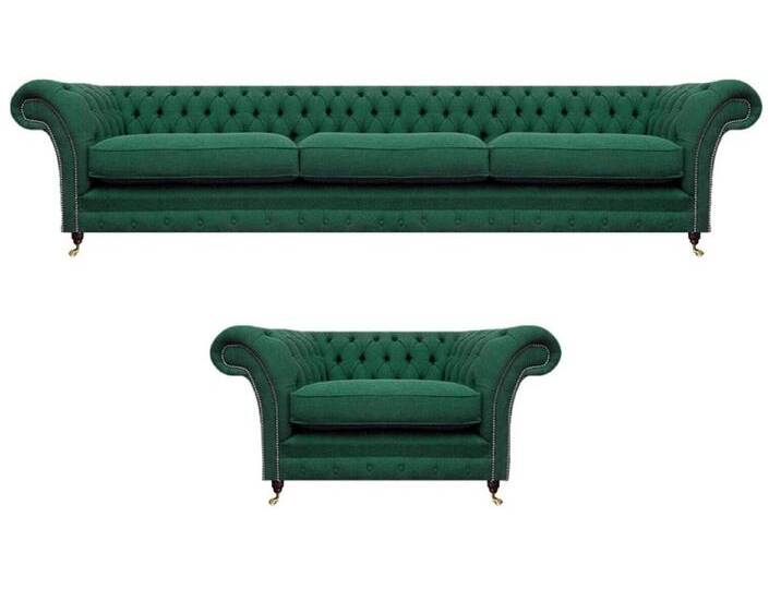 JVmoebel Chesterfield-Sofa Luxus Textil Stoff Sofa Dreisitze Einrichtung Wohnzimmer Sessel, 2 Teile, Made in Europa, grün JVmoebel Chesterfield-Sofa Luxus Textil Stoff Sofa Dreisitze Einrichtung Wohnzimmer Sessel, 2 Teile, Made in Europa, grün von OTTO