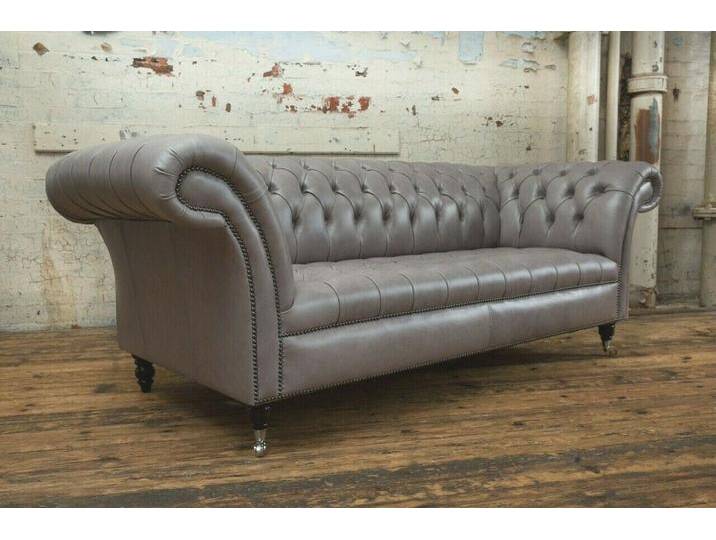 JVmoebel Chesterfield-Sofa Sofa Couch Textil Wohnzimmer Couchen Sofas Dreisitzer Grau Grau, Made in Europa, grau, Premium Kunstleder von OTTO