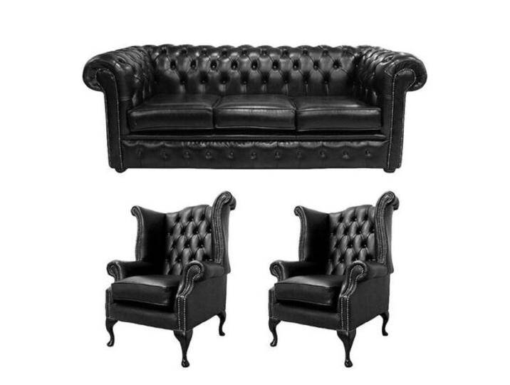 JVmoebel Chesterfield-Sofa Sofagarnitur Chesterfield Polster Sofa Ohrensessel 100% Leder Sofort, 3 Teile, Made in Europa, schwarz von OTTO