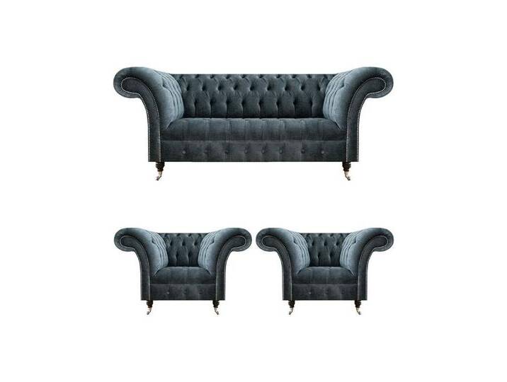JVmoebel Chesterfield-Sofa Stilvolle Chesterfield Couchgarnitur Designer Polstersofas 2x Sessel, 3 Teile, Made in Europa, grau von OTTO