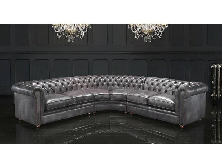 JVmoebel Chesterfield-Sofa Vintage Samt-Ledersofa im Chesterfield Stil für Ecken, Made in Europa, grau von OTTO