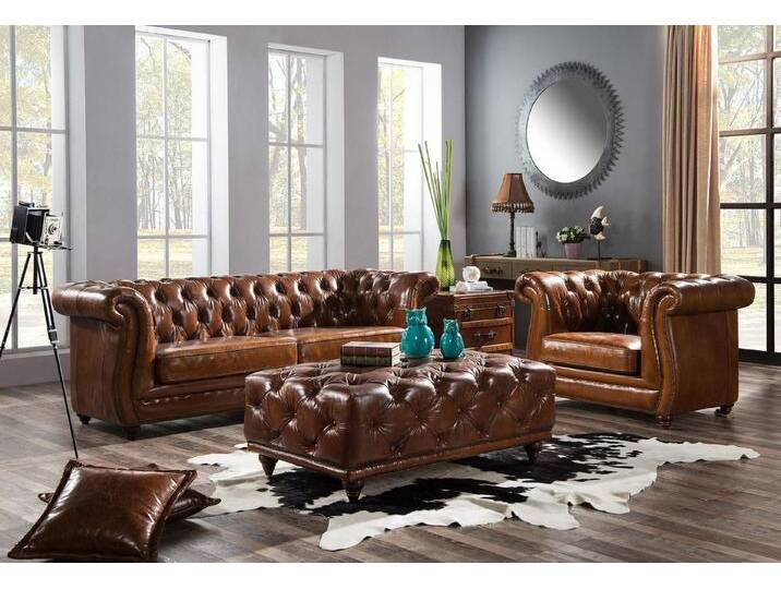 JVmoebel Chesterfield-Sofa Vintage braunes 3-Sitzer Ledersofa im Clubstil NEU, Made in Europa, braun von OTTO