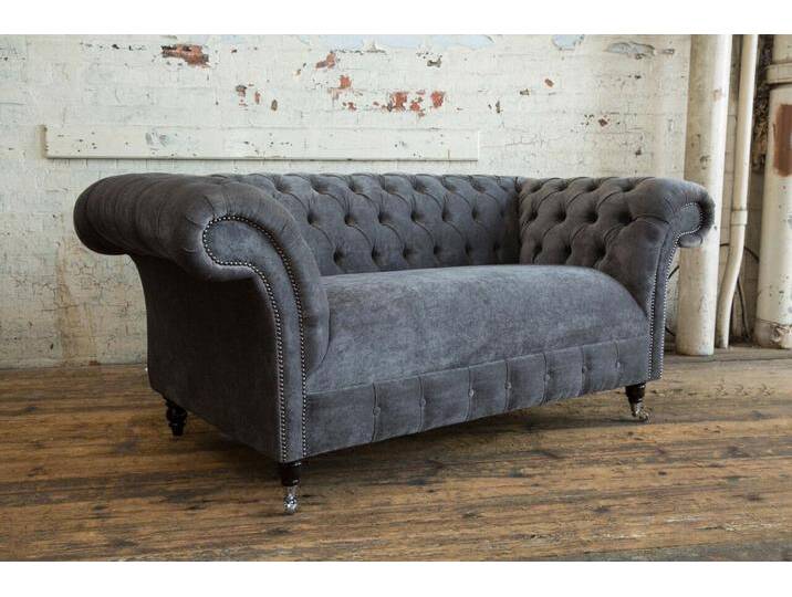 JVmoebel Chesterfield-Sofa Zweisitzer Sofa aus Leder, graues Polsterdesign, Textilbezug, Made in Europa, grau von OTTO