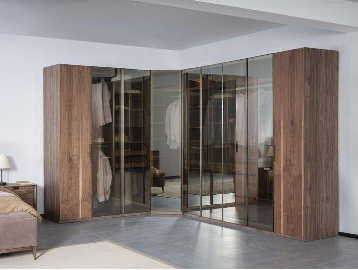 JVmoebel Eckkleiderschrank Transparenter Kleiderraumschrank mit Glastüren Made in Europa, braun von OTTO