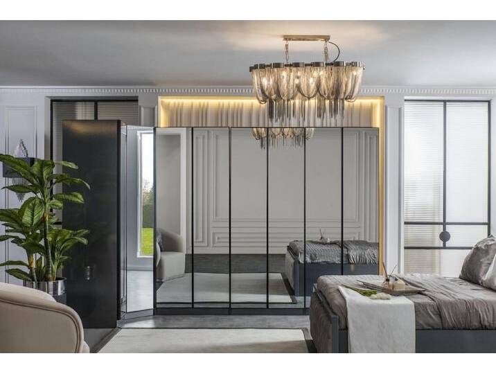 JVmoebel Eckschrank Grau verspiegelter Eckkleiderschrank Luxus Schlafzimmermöbel (1-St., Eckschrank) Made in Europa, grau von OTTO