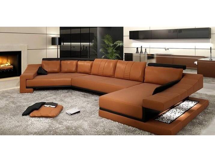JVmoebel Ecksofa Design Rund Ecksofa Sofa Eck Couch Wohnlandschaft U Ecke, Made in Europa, schwarz braun, Ottomane Rechts - vor dem Sofa stehend von OTTO
