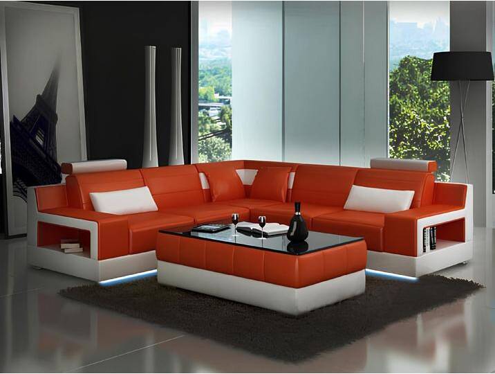 JVmoebel Ecksofa ECKSOFA + USB DESIGN LEDERSOFA BETTFUNKTION GARNITUR WOHNLANDSCHAFT, Made in Europa, orange von OTTO