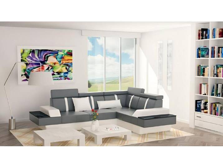 JVmoebel Ecksofa Moderne Eckcouch aus Leder mit USB und Polsterung, Made in Europa, grau, Variante A, Grau/Weiß von OTTO