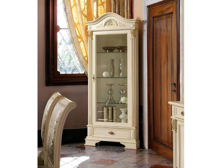 JVmoebel Eckvitrine Eckvitrine aus Glas für Wohnzimmer im Barock-Stil mit 1 Tür Made in Europa, weiß von OTTO