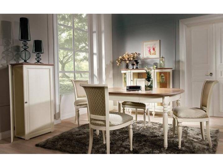 JVmoebel Esszimmer-Set Essgruppe komplett: Tisch aus Holz, 4 Stühle & Vitrine, (6-St., 6tlg Esszimmer Set (Esstisch + 4x Stühle + Vitrine) von OTTO
