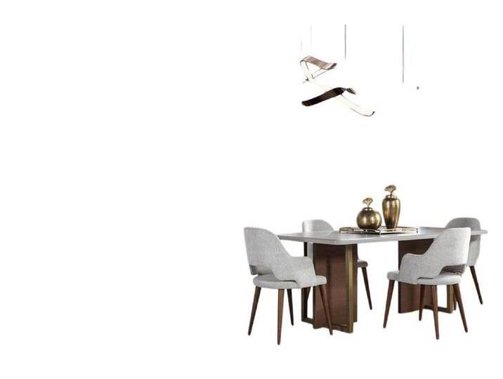JVmoebel Essgruppe Esszimmer Set Grau: Esstisch mit 4 Stühlen & Konsolentisch Modern, (6-tlg., Esstisch, 4х Stühle, Sideboard, Spiegel) von OTTO