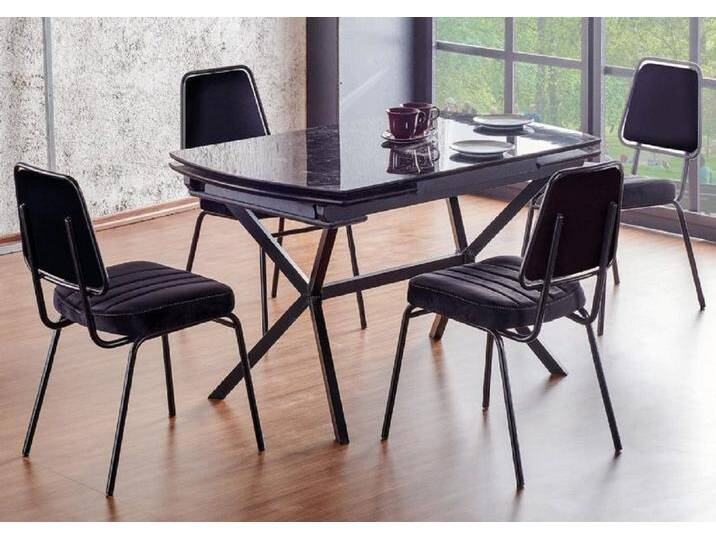 JVmoebel Essgruppe Esszimmer Set Schwarz Esstisch Garnitur Tisch 4x Stühle Design Möbel, (5-tlg., 5tlg.Esszimmer Set(Esstisch+4x Stühle) von OTTO