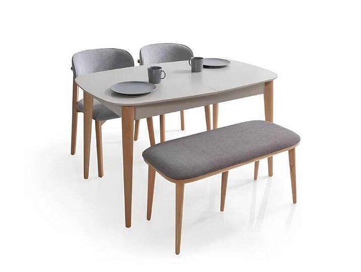 JVmoebel Esszimmer-Set Elegante Essgruppe: Ausziehtisch, 2 Stühle und Holzbank, (4-St., 4tlg. Esszimmer Set(Esstisch + 2x Stühle + Bank) von elegante