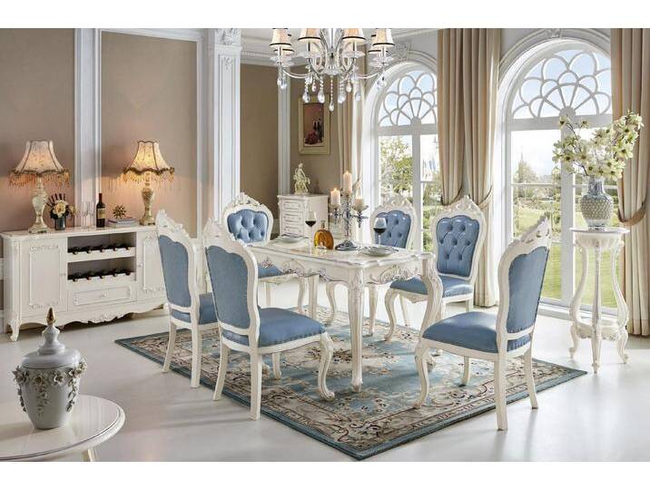 JVmoebel Essgruppe Klassischer Tisch Esstisch Echtholz Esszimmer Garnitur 4x Stuhl Set, Made in Europa, blau weiß JVmoebel Essgruppe Klassischer Tisch Esstisch Echtholz Esszimmer Garnitur 4x Stuhl Set, Made in Europa, blau weiß von OTTO