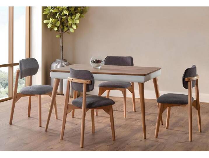 JVmoebel Essgruppe Komplett Set Esstisch 4x Stühle Esszimmer Set Ess Gruppe Holz Tisch, (5tlg. Esszimmer Set (Esstisch + 4x Stühle), Made in Europa von OTTO