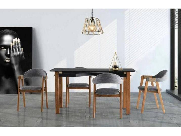 JVmoebel Essgruppe Komplette Esszimmer Tisch Essecke Esstisch Stühle 5tlg Grau Glastisch, (5-tlg), Made in Europa, grau von OTTO