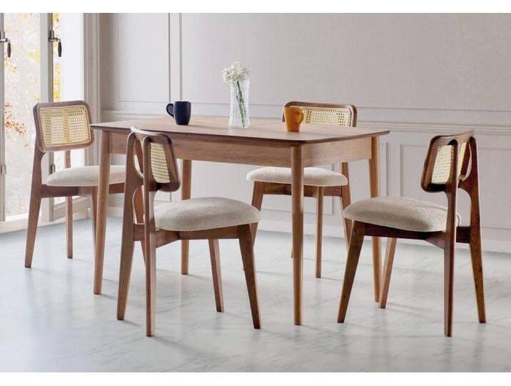 JVmoebel Essgruppe Luxus Esszimmer set Esstisch 4x Stühle Holz Stuhl Textil Essgruppe, (5TLG ESSZIMMER SET (ESSTISCH + 4X STÜHLE), Made in Europa von OTTO