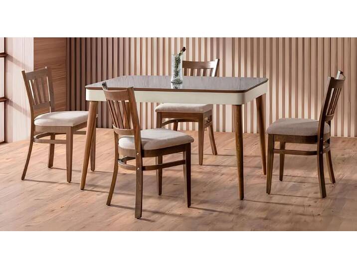 JVmoebel Esszimmer-Set Luxus Gruppe Textil Polster 4x Stühle Holz Esstisch Esszimmer Design, (5tlg Esszimmer Set (Esstisch + 4x Stühle) von OTTO