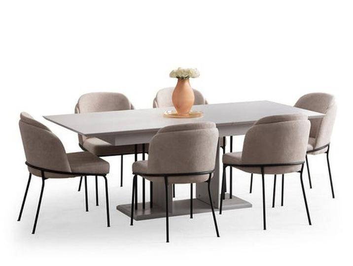 JVmoebel Esszimmer-Set Modernes Esszimmer Garnitur Essgruppe Tisch mit 6 Stühlen Esstisch, (Esstisch / 6x Stuhle), Made in Europa, weiß von OTTO