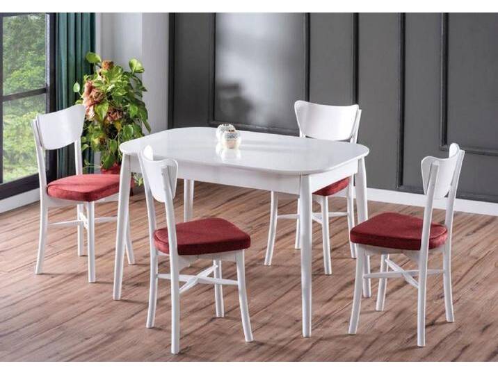 JVmoebel Essgruppe Weiß Esszimmer Set Garnitur Tisch 4x Stühle Design Modern Möbel Luxus, (5-tlg., 5tlg.Esszimmer Set(Esstisch+4x Stühle) von OTTO