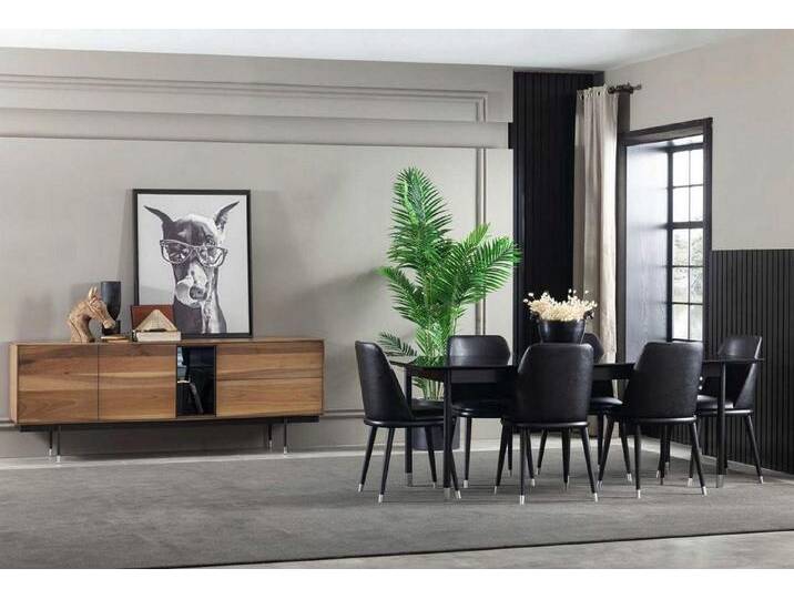 JVmoebel Esszimmer-Set 8-teiliges Küchenset mit Stühlen moderner Stil schwarze Farbe bequem, (8-St., 1x Esstisch + 6x Stühle + 1x Anrichte) von OTTO