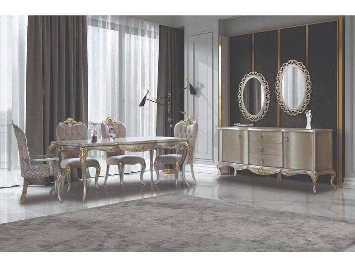 JVmoebel Esszimmer-Set Beige Esszimmer Set: 12-tlg. Holz Sideboard mit Tisch, (12-St., Esstisch + 8x Stühle + Sideboard + 2x Spiegel), Made in Europa von OTTO