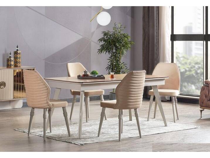 JVmoebel Esszimmer-Set Designer Esszimmer Set: 6 Stühle + Tisch Garnitur, (7-St., 1x Esstisch + 6x Stühle), Made in Europa, beige von OTTO