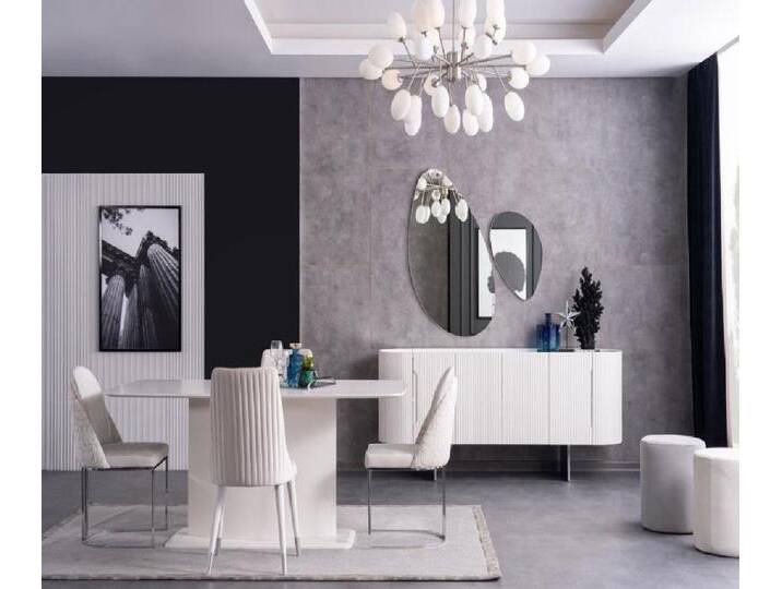 JVmoebel Esszimmer-Set Designer Esszimmergruppe Esstisch 4x Stühle Sideboard 2x Spiegel Weiß, (8-St., 8tlg. Esszimmer Set(Esstisch + 4x Stühle + Sideboard + 2x Spiegele) von OTTO