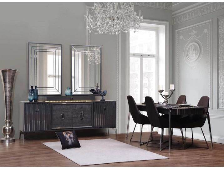 JVmoebel Esszimmer-Set Elegantes Esszimmer Set - Tisch, 6 Stühle & Anrichte mit Spiegeln, (10-St., 1x Esstisch + 6x Stuhle + 1x Sideboard + 2x Spiegel) von OTTO