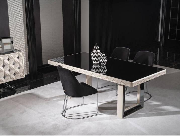 JVmoebel Esszimmer-Set Elegantes Weißes Esstisch- und Stuhl-Set aus Holz und Metall, (5-St., Esstisch, 4x Stühle), Made in Europe, weiß von OTTO