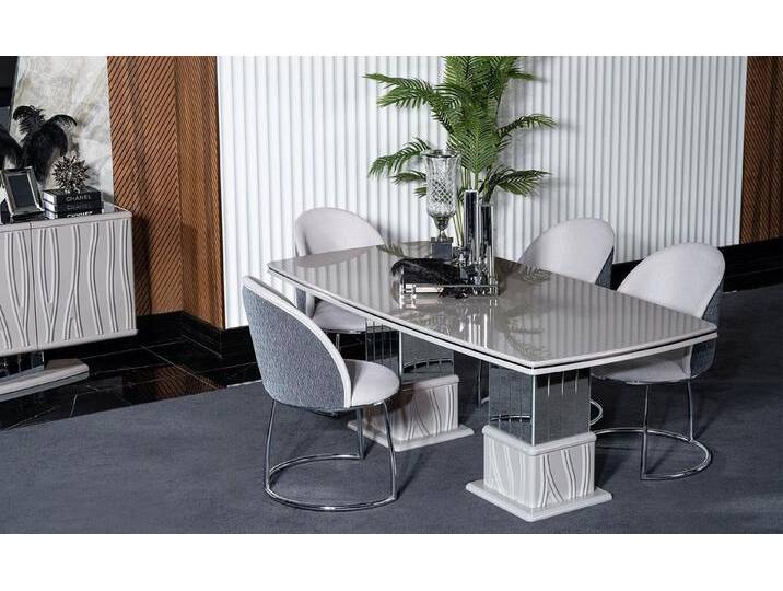 JVmoebel Esszimmer-Set Elegantes weißes Esstisch- und Stuhl-Set aus Holz und Metall, (5-St., Esstisch, 4x Stühle), Made in Europe, weiß von OTTO