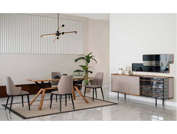 JVmoebel Esszimmer-Set Essgruppe 7tlg. in Beige - Holz Essecke Esszimmermöbel, (7-St., Esstisch/4x Stühle/Sideboard/Spiegel), Made in Europa, bunt von OTTO