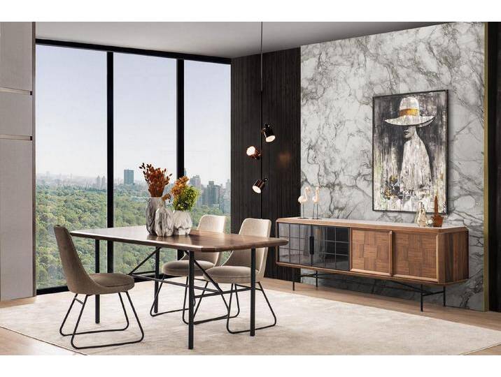 JVmoebel Esszimmer-Set Essgruppe 8-teilig Esstischset aus Holz in Braun für das Esszimmer, (8-St., 1x Esstisch + 6x Stühle + 1x Sideboard) von OTTO