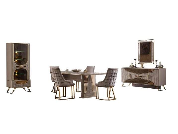 JVmoebel Esszimmer-Set Essgruppe Esstisch Stühle Essbereich Sitzmöbel Konsole Spiegel Vitrine, (8-St., Esstisch + 4x Stühle + Konsole mit Spiegel + Vitrine) von OTTO