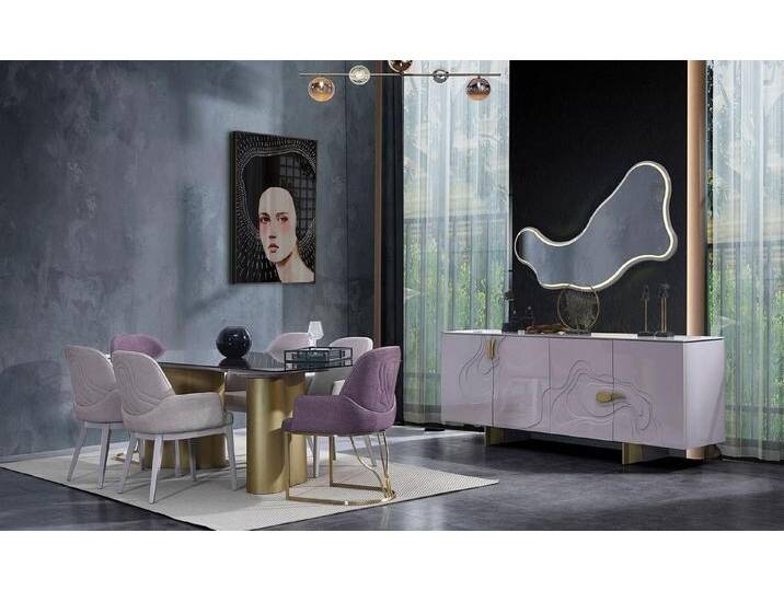 JVmoebel Esszimmer-Set Essgruppe Holz 9tlg Esstisch Set für das Esszimmer Design, (9-St., Esstisch + 6x Stühle + Sideboard + Spiegel), Made in Europa von OTTO