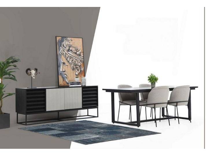 JVmoebel Esszimmer-Set Essgruppe aus Holz, 6-teiliges Set in Schwarz für Esszimmer, (6-St., 1x Esstisch + 4x Stühle + 1x Sideboard), Made in Europa von OTTO