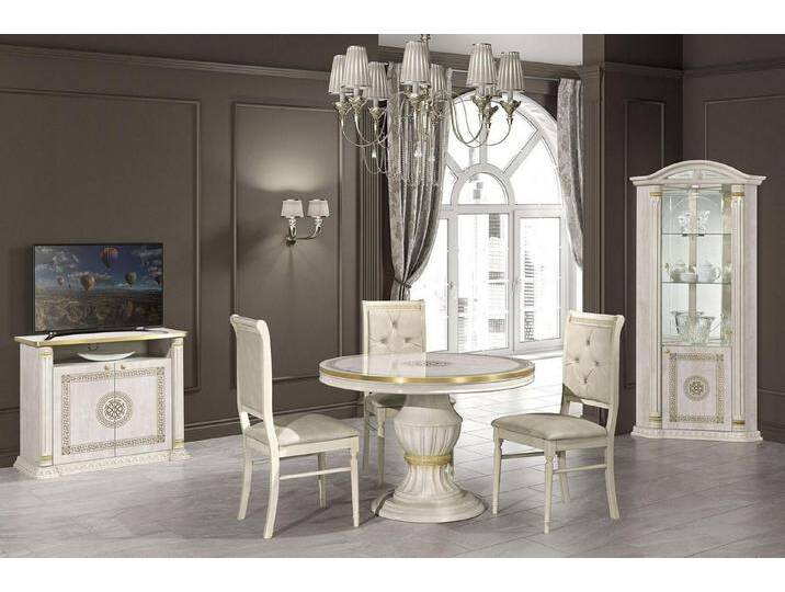 JVmoebel Esszimmer-Set Esstisch mit Stühlen und Eckvitrine aus Holz - Set für das Esszimmer, Made in Europa, weiß von OTTO