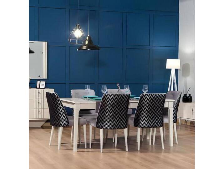 JVmoebel Esszimmer-Set Esszimmer Garnitur 7tlg Esstisch Stühle Holz Beige Holzfurnier, (7-St., Esstisch, 6xStühle), Made in Europe, beige von OTTO