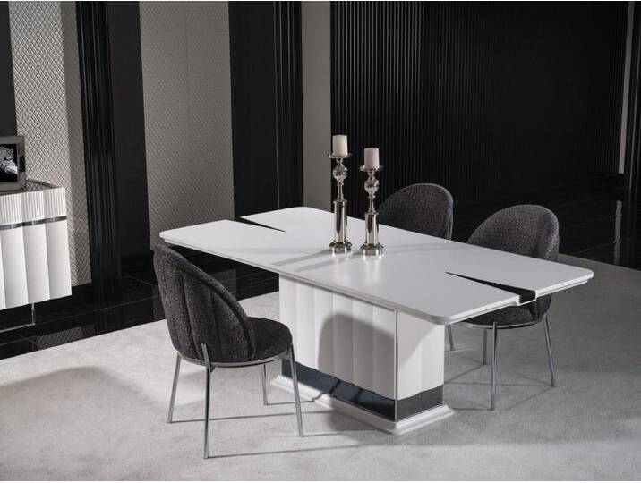 JVmoebel Esszimmer-Set Esszimmer Garnitur Set: Esstisch Weiß mit 4 Stühlen Modern Holzwerk..., (5-St., Esstisch, 4х Stühle), Made in Europe, weiß von OTTO