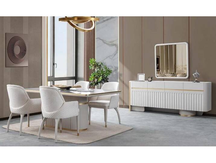 JVmoebel Esszimmer-Set Esszimmer Set Esstisch 4x Stühle Sideboard mit Spiegel Holz Essgruppe, (7-St., 7tlg. Esszimmer Set (Esstisch + 4x Stühle + Sideboard + Spiegel) von OTTO