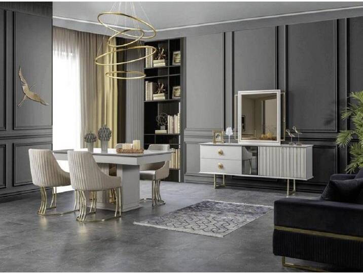 JVmoebel Esszimmer-Set Esszimmer Set Garnitur Tisch 4x Stühle Design Sideboard Modern Möbel, (6-St., 6tlg.Esszimmer Set(Esstisch+4x Stühle+Sideboard) von OTTO