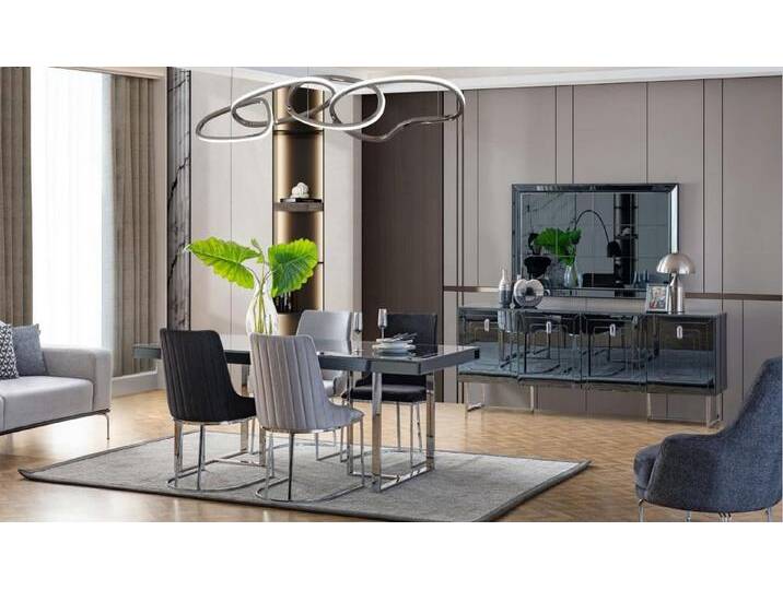 JVmoebel Esszimmer-Set Esszimmer Set aus Holz mit Tisch, 4 Stühlen, Anrichte und Spiegel, (7-St., Esstisch, 4x Stühle, Anrichte, Spiegel) von OTTO