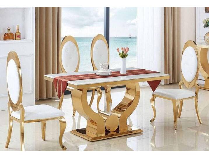 JVmoebel Esszimmer-Set Esszimmer Tischset Klassisch 5-teilig mit Stühlen neu, (5-St), Made in Europa, goldfarben von OTTO