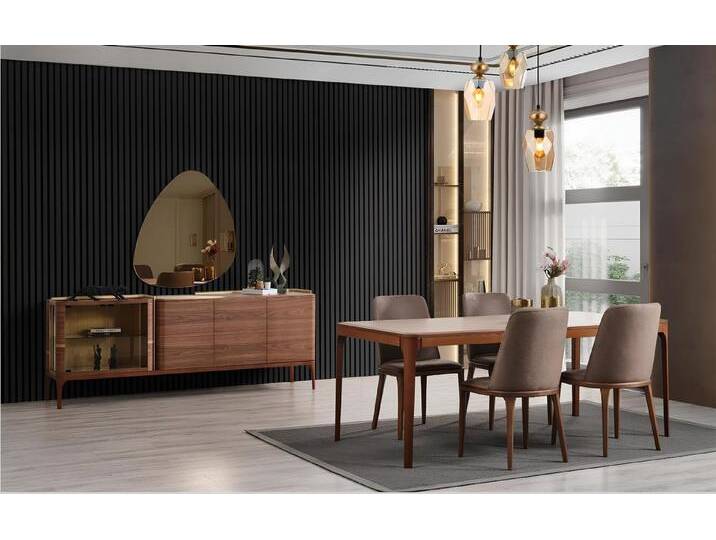 JVmoebel Esszimmer-Set Esszimmergruppe 9tlg. Holz Esstisch mit Stühlen in Braun, (9-St., Esstisch, 6x Stühle, Sideboard, Spiegel), Made in Europa von OTTO