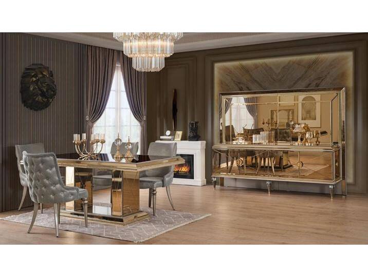 JVmoebel Esszimmer-Set Esszimmergruppe mit Esstisch und Stühlen in Gold Holz, 8tlg., (8-St., 1x Esstisch + 6x Stühle + 1x Sideboard), Made in Europa von OTTO