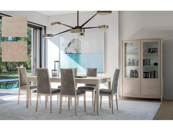 JVmoebel Esszimmer-Set Esszimmerset 8 Teile: Tisch mit 6 Stühlen und Vitrine, (8-St., 1x Esstisch + 6x Stühle + 1x Vitrine), Made in Europa, beige von OTTO