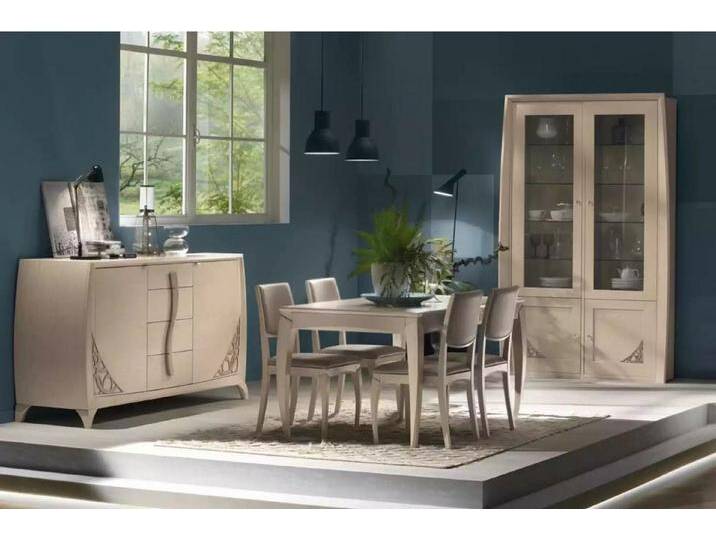 JVmoebel Esszimmer-Set Esszimmertisch mit 4 Stühlen und Sideboard, 7-teiliges Set, (7-St., Esstisch + 4x Stühle + Sideboard + Vitrine), Made in Europa von OTTO