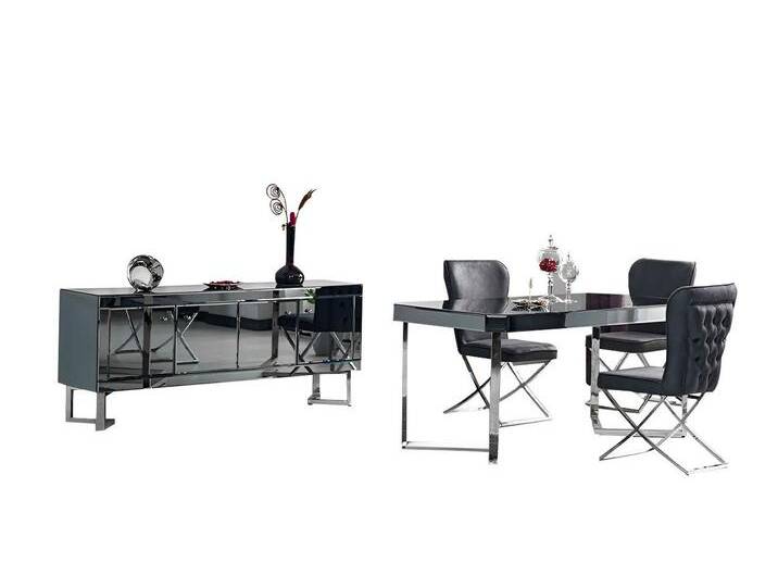 JVmoebel Esszimmer-Set Garnitur Esszimmer Esstisch Stühle Sideboard Grau Tisch Set 6tlg, (6-St., Esszimmer-Set 6 tlg), Made in Europa, grau von OTTO