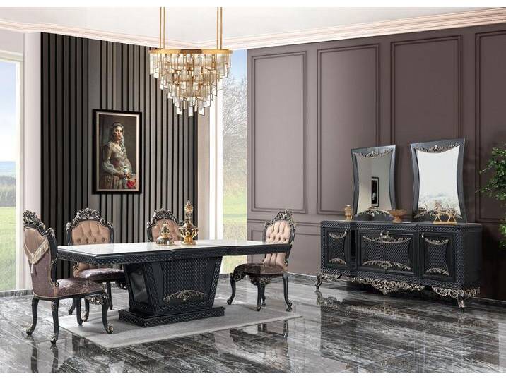 JVmoebel Esszimmer-Set Grau Esstisch mit Stühlen und Holz Sideboard, 12-teilig Barock-Set, (12-St., Esstisch + 8x Stühle + Sideboard), Made in Europa von OTTO